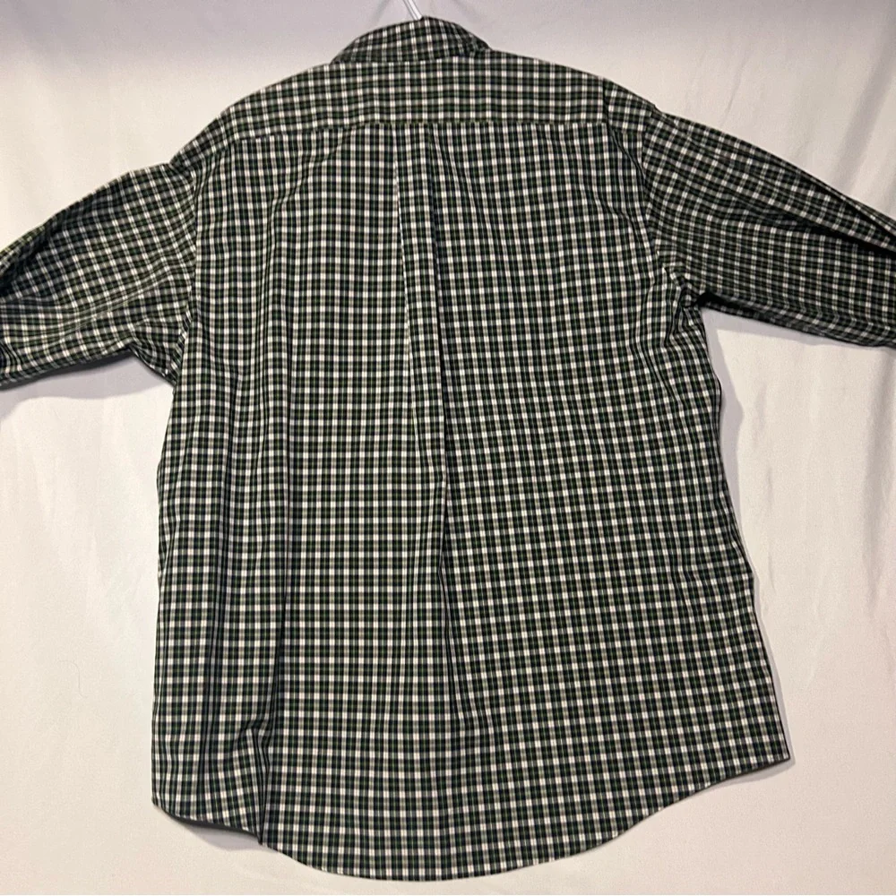 LL Bean L-Reg wrinkle resistant Classic Green Plaid Men's Shirt - Picture 6 of 6